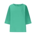 thumbnail image 4 of Staron Women's Casual Shirt 3/4 Sleeve Crew Neck Loose Blouse Solid Color Basic Comfy Relaxed Fashion Top for Spring Summer Vacation Travel Beach, Mint Green XXL, 4 of 4