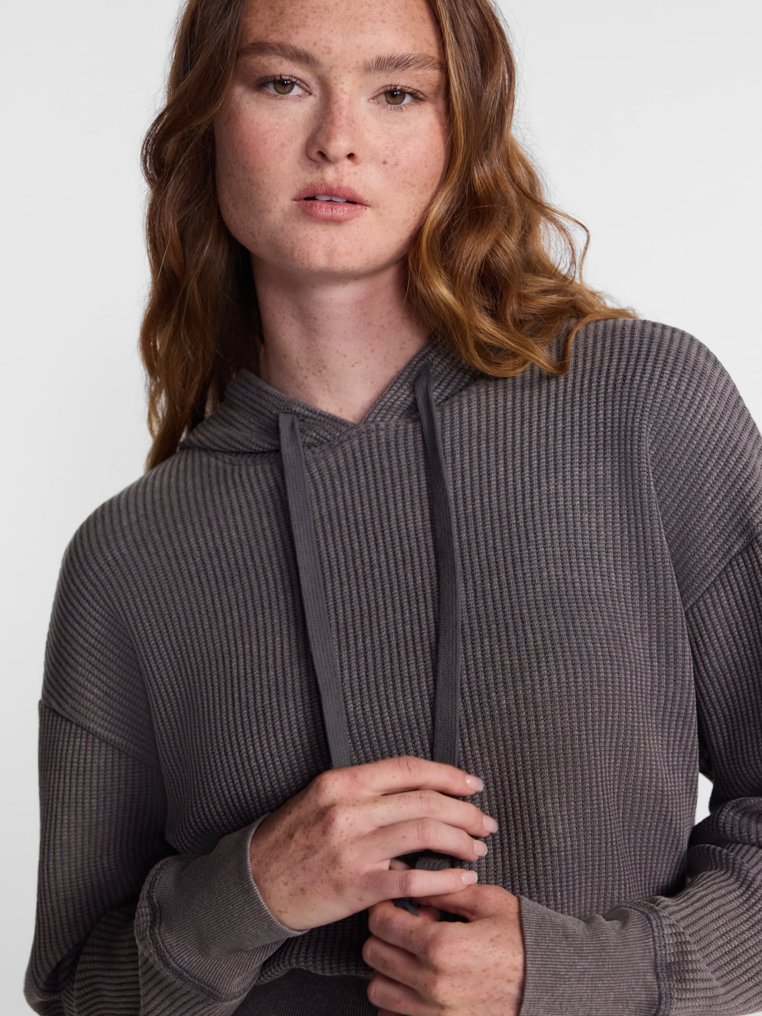 No Boundaries Waffle Knit Hoodie, Women's XXS-XXL
