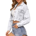 thumbnail image 4 of XPMWRP Women's Cropped Denim Jacket Button Down Basic Classic Lapel Collar Jean Jacket Casual Loose Long Sleeve Coat White S, 4 of 9