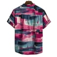 thumbnail image 2 of Men's Casual Button Down Linen Shirts - Short Sleeve, Stand Collar, Floral Pattern, 2 of 7