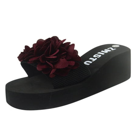 

A1 new home gifts for home Women s Flower Outdoor Fashion Leisure Beach Wedge Slip On Slippers Shoes Cloth Red