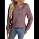 thumbnail image 3 of Camiseta Informal de Punto de Larga con Cuello Redondo y Botones A Rayas para Mujer Vino Tinto L, 3 of 9