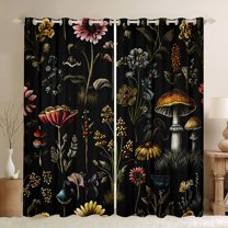 Feelyou Jungle Plant Botabica Black Out Curtains, Mushroom Sunflower Groovy Curtains Pack of 2 (42x63 Each), Teens Kids Boys Girls Bedroom Curtains, Blackout Curtains Home Decor