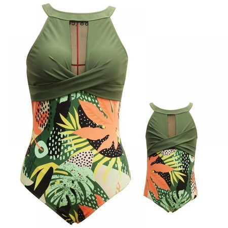 

Gyratedream Mother and Daughter Bathing Suits Push Up Halter Bandage Bikini Tops High Waisted Swimwear Family Matching Swimsuit Set