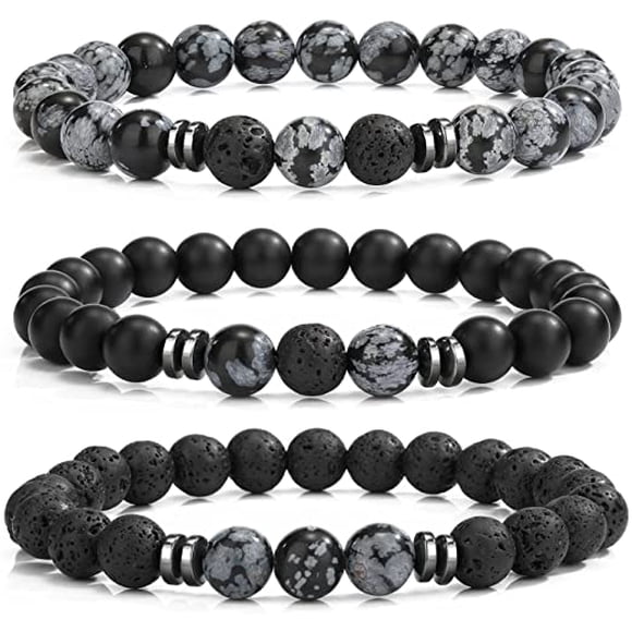 Pärlarmband för män kvinnor Matt naturlig lavasten vulkansten stretcharmband 3st vulkansten energiarmband (alabaster)