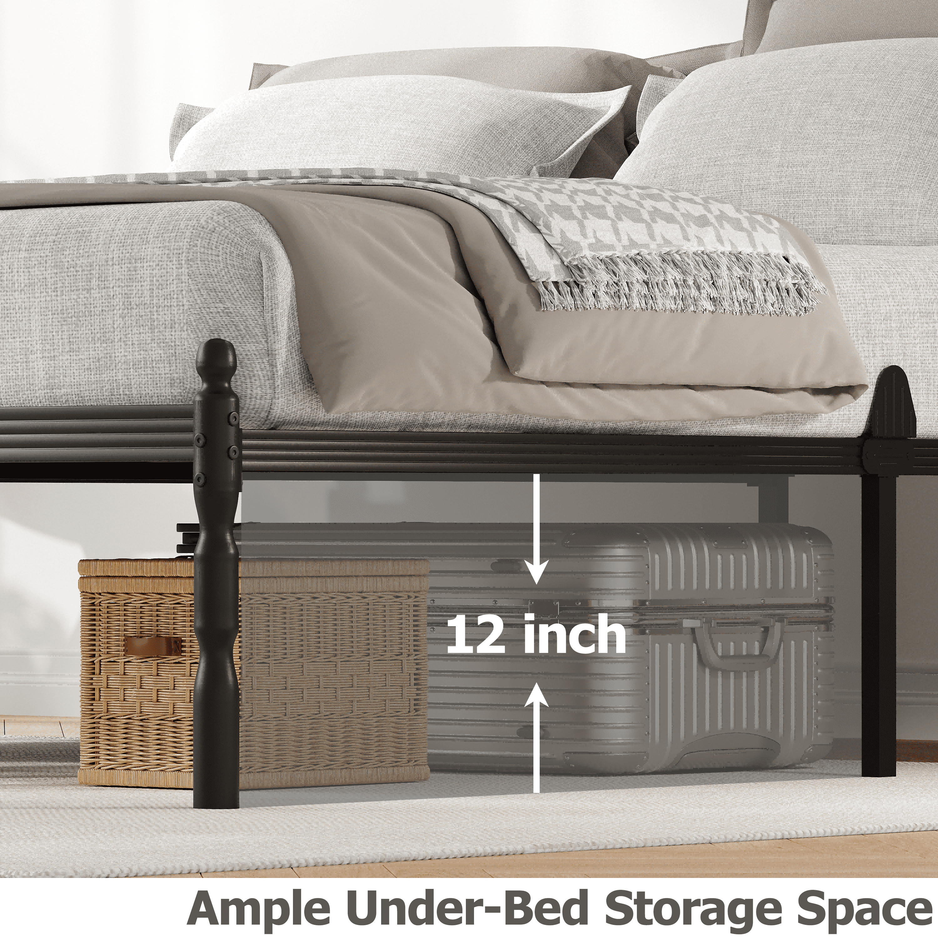 QFTIME 14" Twin Metal Bed Frame with Mattress Non-Slip Stoppers, No Box Spring Needed