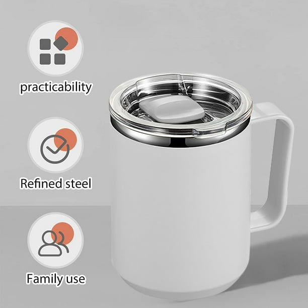 Taza de café de 450 ml Taza de acero inoxidable aislada con asa y tapa (blanco lechoso)