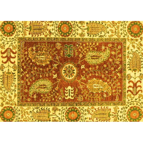 Ahgly Company Indoor Rectangle Oriental Yellow Traditional Area Rugs, 7' x 10'