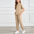 thumbnail image 5 of Nwiuh Girls Clothes Outfits Set Checkerboard 2PC Tracksuit Short Sleeve Raglan Tee and Joggers Pants (Khaki, 8-9 Years), 5 of 6