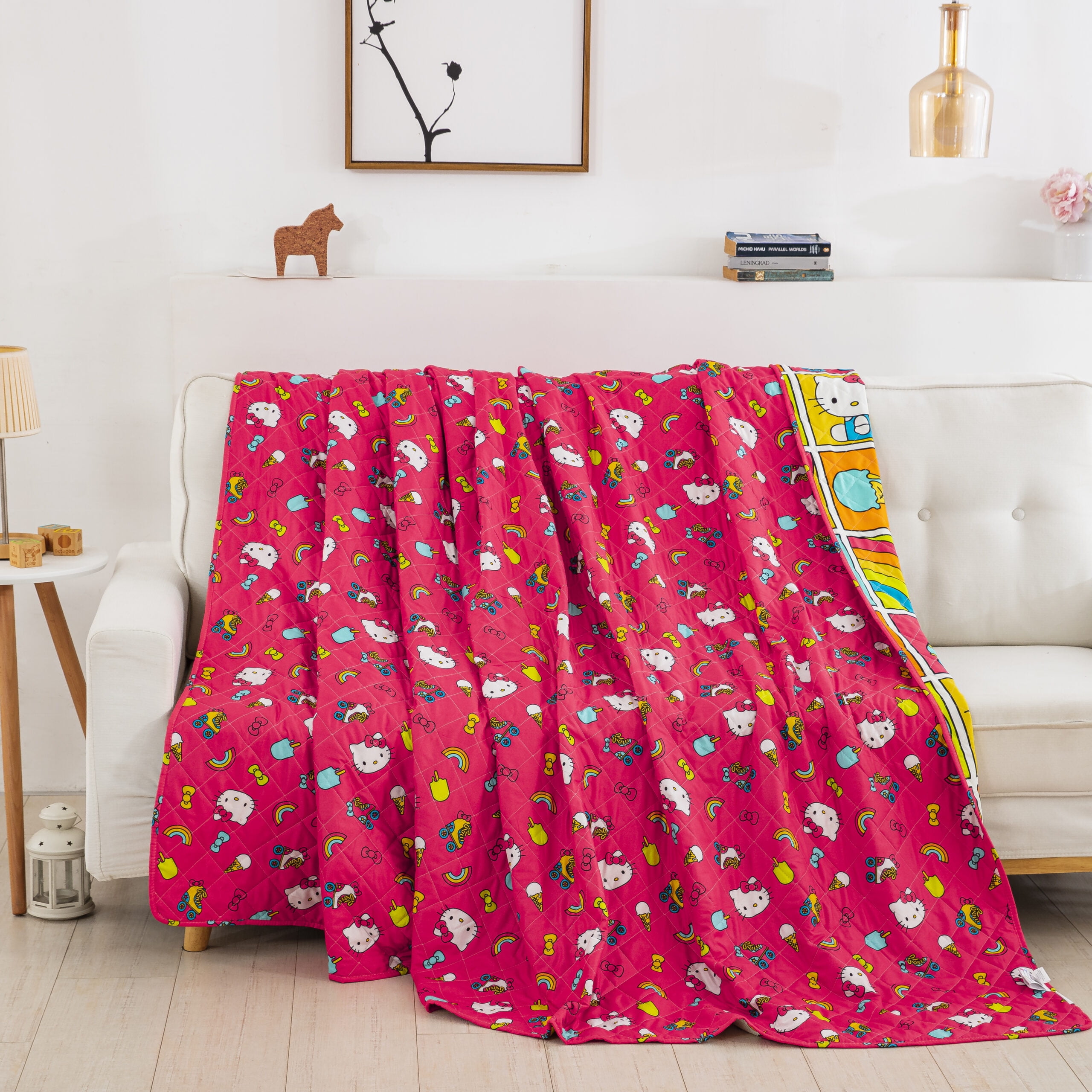 Hello Kitty Rainbow Red Full/Queen Quilted Blanket 90 x 90 inches