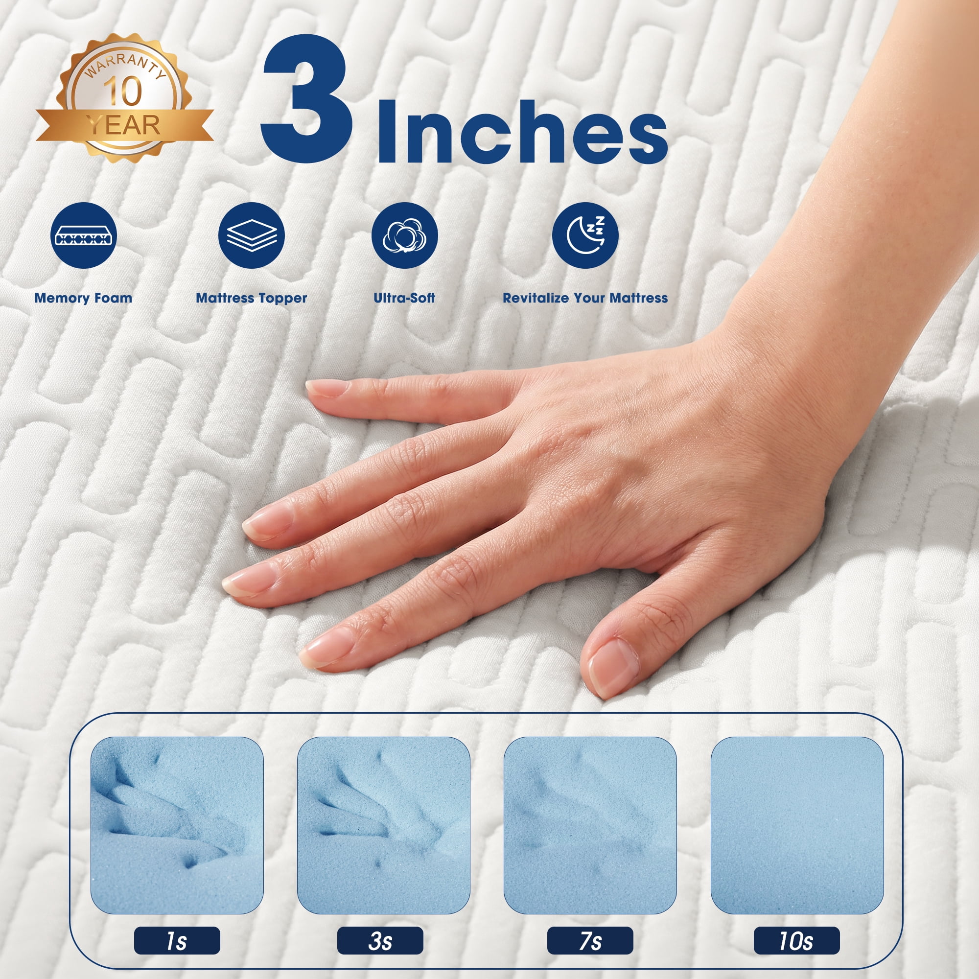 3 Inch Gel Memory Foam Mattress Topper Twin Size Pressure Relief Cooling Pad High Density Bed Topper (with Removable & Washable Bamboo Cover)
