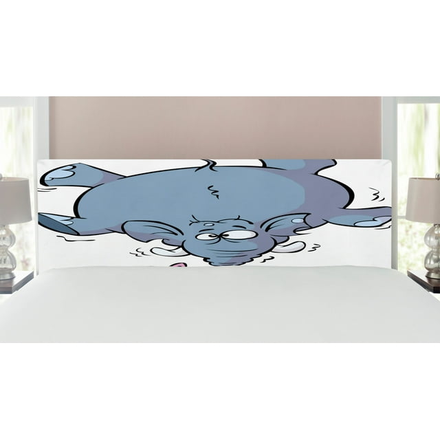 Animal Headboard, Rabbit Balancing Big Funny Mascot Animals Cartoon Creatures Circus, Upholstered Decorative Metal Bed Headboard with Memory Foam, King Size, Grey Pink White, by Ambesonne