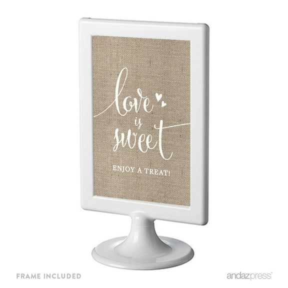 Love Is Sweet, Enjoy A Treat Framed Burlap Wedding Party Signs