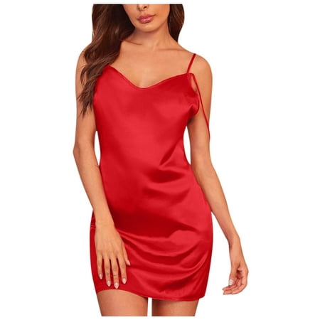 

LBECLEY Lingerie for Women Plus Size Silk Satin Sleepwear Cowl Cami Dress Nightdress Strap Underwear Women Mini Neck Lingerie Shorts Red Xxxl