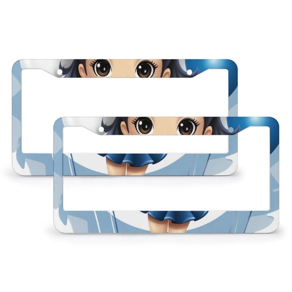 Cute Cheerleader License Plate Cover 2 Pieces Customized Sports Car Front License Plate Frame for Girl Women Men Vehicles 2 Hole Aluminum Metal License Plate Frame