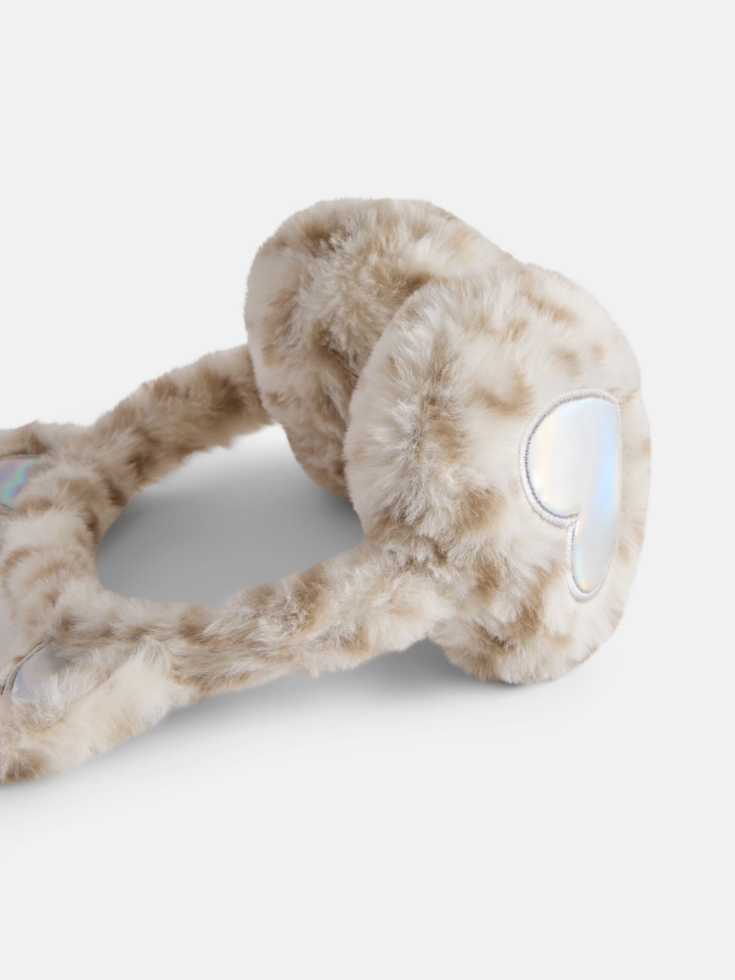 Justice Girls Cheetah Faux Fur Earmuff and Glove Set, Ivory
