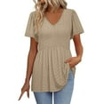 thumbnail image 2 of Jjayotai Womens Plus-Size Tunics, Short Sleeve Tops, V Neck Eyelet Shirts, Summer Outfits for Women, Women's Going Out Blouses Khaki^ M, 2 of 9