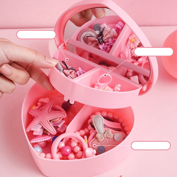 Elowen Heart Shape Jewelry BoxEarrings Organizer, Dual Layer Jewelry Box with Mirror for Bedroom Desktop for Girls for Kids