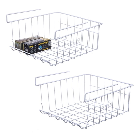 Mimifly Cesta de Almacenamiento Debajo de los Estantes, Contenedor de Almacenamiento para Gabinete Organizador, Paquete de 2, Blanco