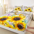 thumbnail image 3 of Homewish Teens Watercolor Sunflower Twin Sheet Sets, Rustic Farmhouse Cabin Twin Fitted Sheet, Kawaii Butterfly Flat Sheet, Luxury Bedroom Decor, 3-Piece, 3 of 7