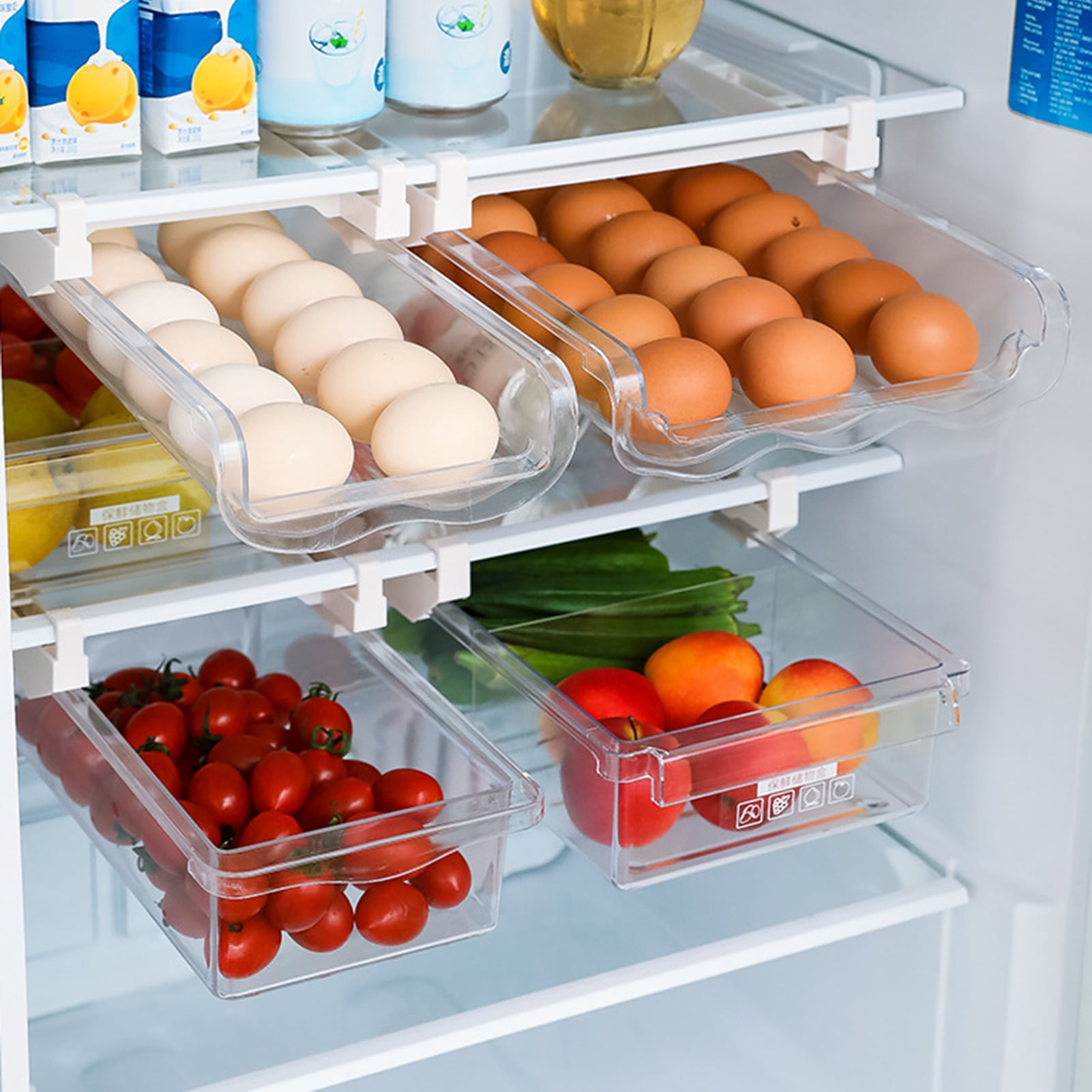 Dengjunhu Fridge Egg Holder, Pull Out Refrigerator Drawer Organizers