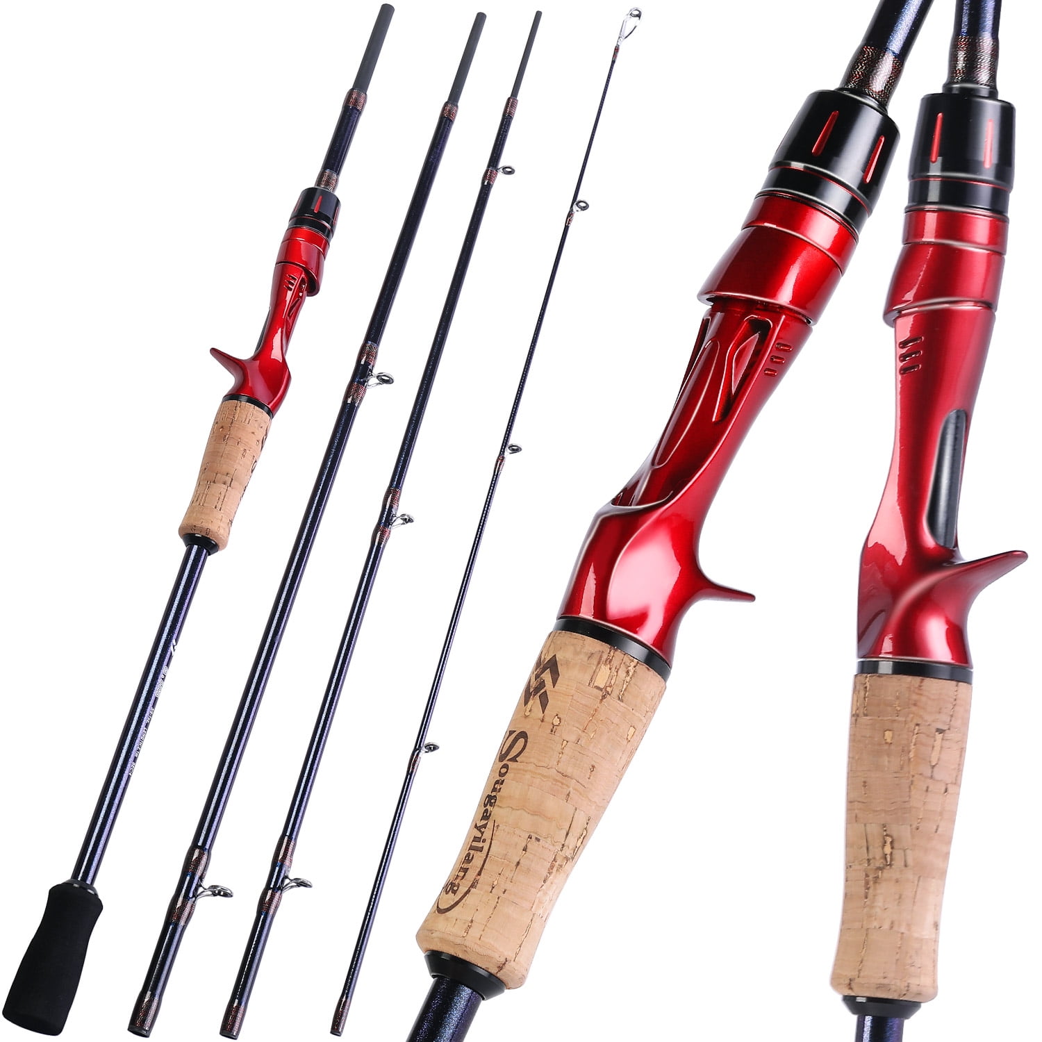 Sougayilang Casting Fishing Rod Carbon Fiber Fishing Pole Light Weight 4 Pieces for Baitcaster