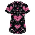 thumbnail image 4 of Valentine Day Scrubs for Women Short Sleeve Quick Dry V Neck Plus Size Scrubs Love Heart Print Medical Cute Scrub Tops with Pockets Black L, 4 of 5