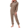 thumbnail image 4 of Conjunto de pijama para mujer INSPIRE CHIC de felpa, de manga larga, suelto y esponjoso, con pantalones con bolsillos, ropa de dormir cálida para invierno, color marrón, 4 of 6