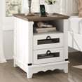 thumbnail image 5 of Nightstand Farmhouse Side Table 24" inch End Table Bedside Table with Charging Station Night Stand 2 Drawers Open Cubby Wood Sofa Side Table Living Room Bedroom, 5 of 9