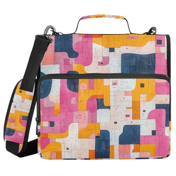 FORMRS Zipper Binder with Shoulder Strap 2-inch Ring 500 Sheet Capacity File Bag, Art Geometric