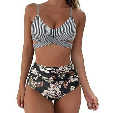 

Finelylove Swimsuits Padded Sport Bra Style High Waist Black XXL