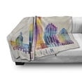 thumbnail image 3 of Austin Soft Flannel Fleece Throw Blanket, Outlined Monuments Skylines of Texas Blended Rainbow Watercolor Ink Splatter Art, Cozy Plush for Indoor and Outdoor Use, 50" x 70", Multicolor, by Ambesonne, 3 of 6
