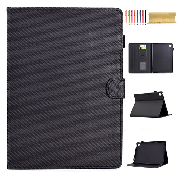 Case for Samsung Galaxy Tab A8 10.5 inch (2022) SM-X200 / SM-X205 / SM-X207, Carbon Fiber Texture PU Leather Multi-Angle Viewing Stand Shockproof Flip Case with Card Slots Magnetic Clasp, Black
