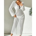 thumbnail image 2 of Women Bathing Suit Cover Up Swimsuit Cover up Elegant Backless Beach Dress with Keyhole Front Bikini Long Flare Sleeve Summer Beach Dress Crochet Hollow Out Coverup White Alsol Lamesa, 2 of 6