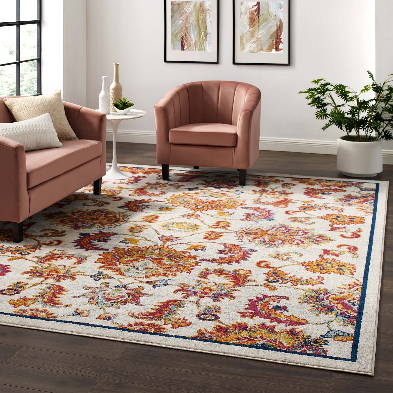 Entourage Azami Distressed Vintage Floral Lattice 8x10 Area Rug in