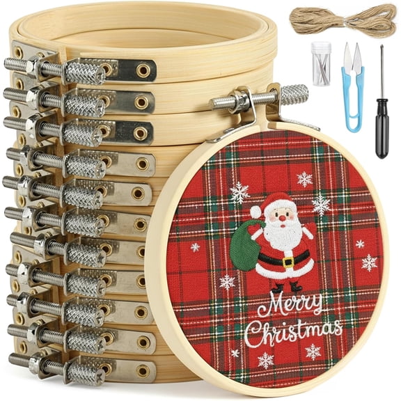 12PCS 3 Inch Embroidery Hoops, Adjustable Bamboo Circle Cross Stitch Hoop Ring Bulk Wholesale for Home Ornaments Art Craft Handy Sewing DIY Favor