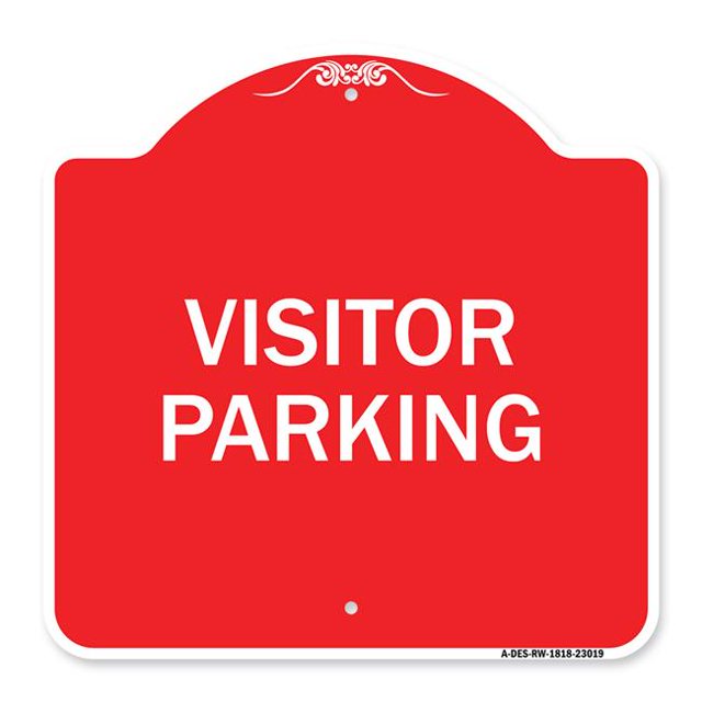 SignMission A-DES-RW-1818-23019 18 x 18 Po Signe de la Série Designer - Parking Réservé Signe Visiteur Parking&44; Rouge & Blanc