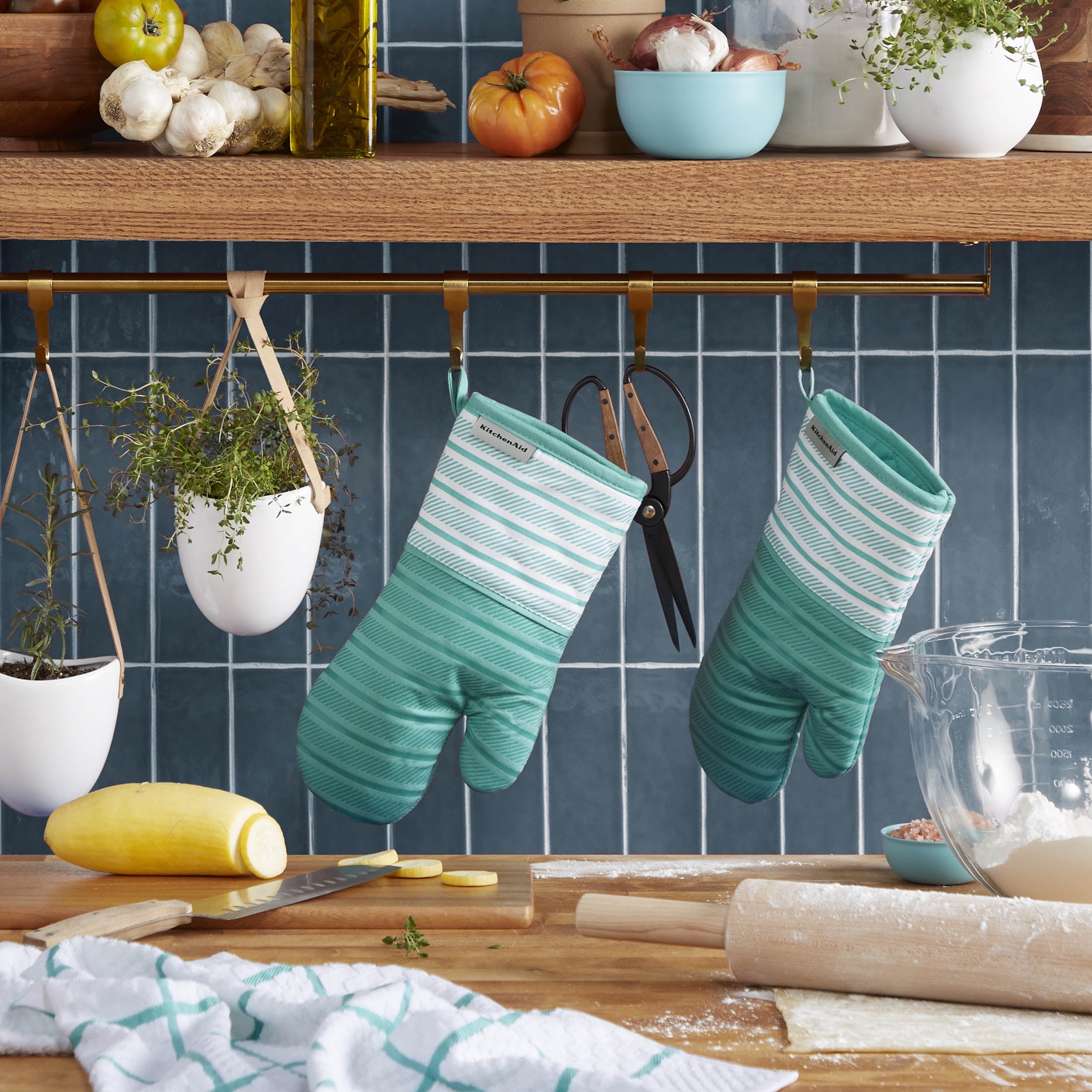 KitchenAid Albany Oven Mitt 2-Pack Set, Aqua Sky, 7"x13"