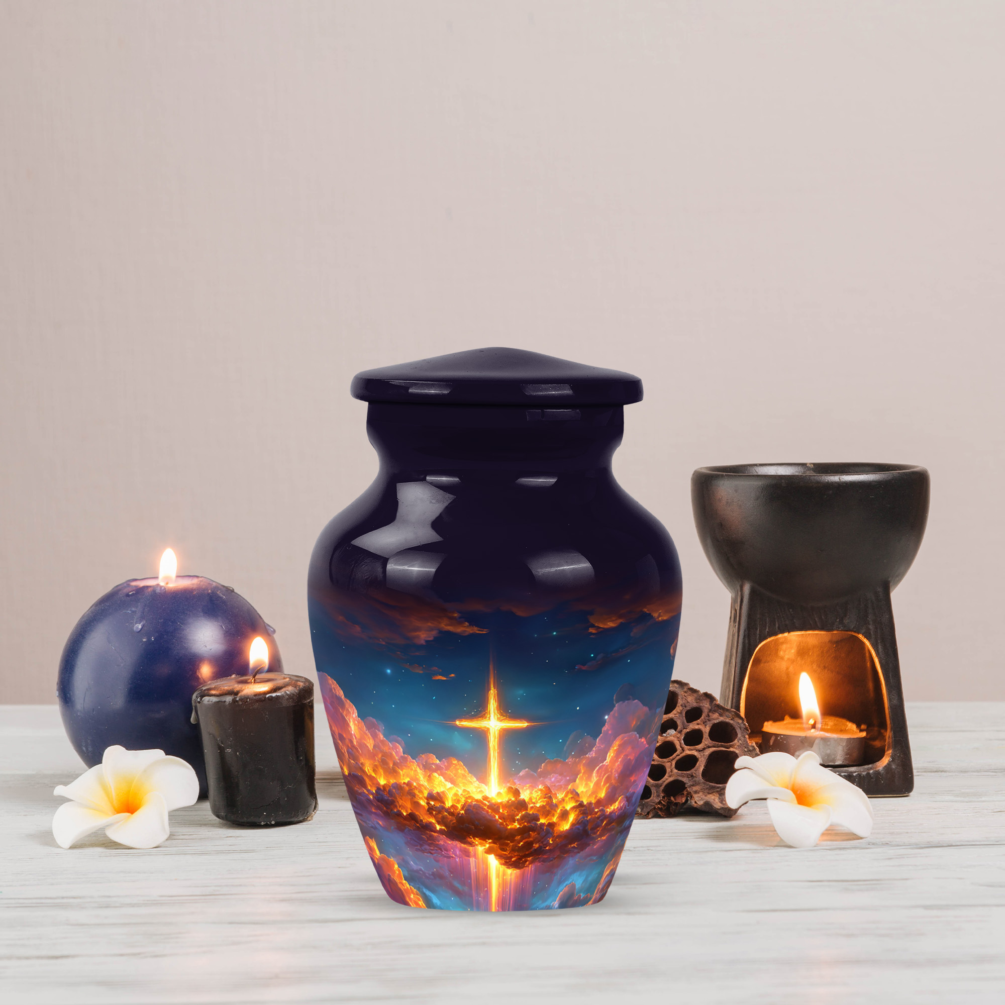 MUKTIVE Cross Mini Burial Urn for Ashes for Women, Small Blue Cremation Urns for Human Ashes Adult Man, Keepsake Memorial Urns for Adult Male, Funeral Urn for Mom and Dad, 3 Inch