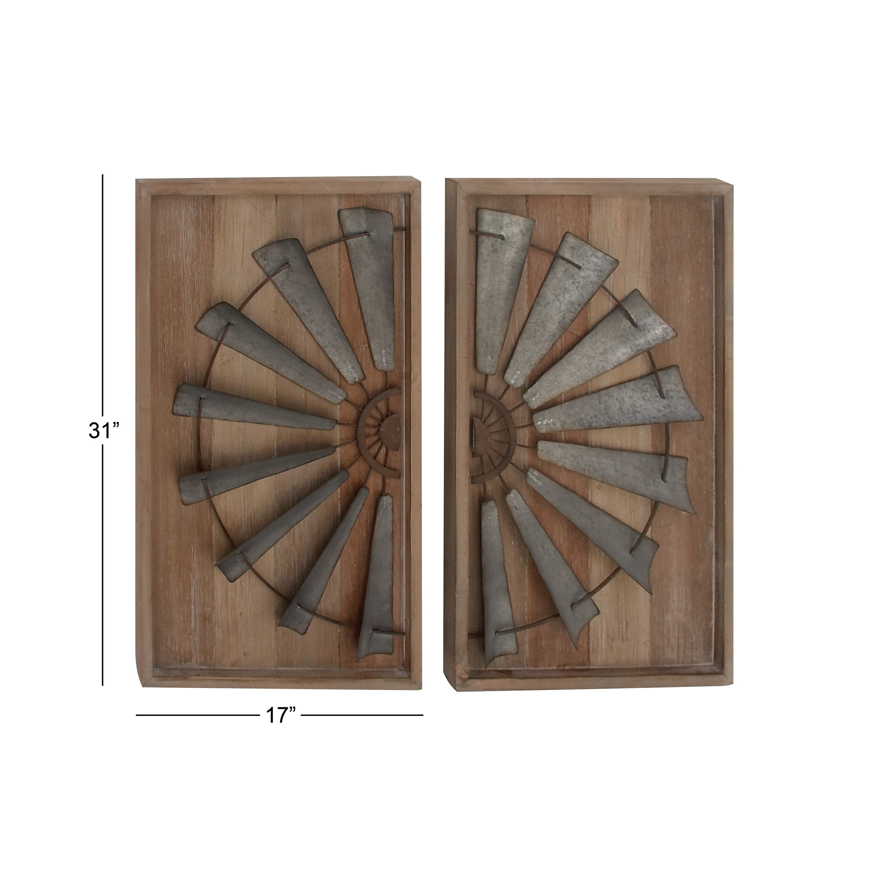 DecMode Gray Wood Windmill Wall Decor with Wood Backing (2 Count)