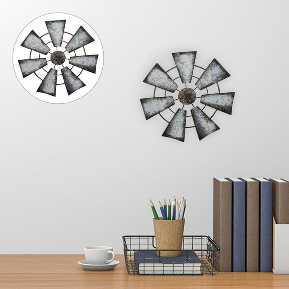 LOLIPPYY 1Pcs Metal Windmill Wall Decor Light Grey Iron 30x30cm For Home