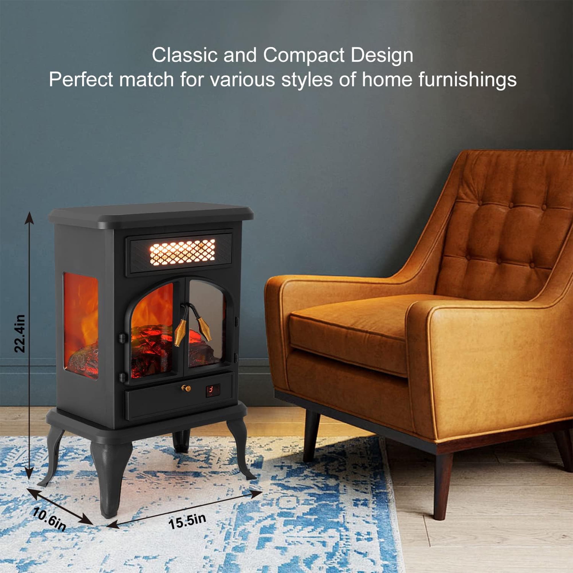 selectric Freestanding Portable Electric Fireplace Heater Stove w/ Remote