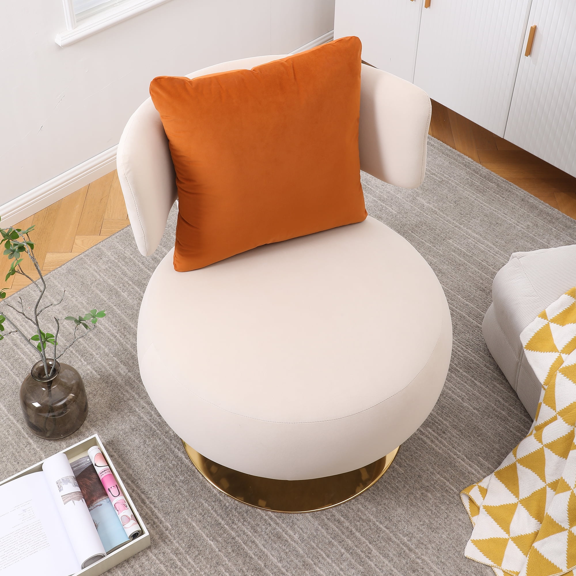 Resenkos Upholstered Leisure Accent Chair with Golden Metal Base for Nursery, Living Room, Bedroom, Beige
