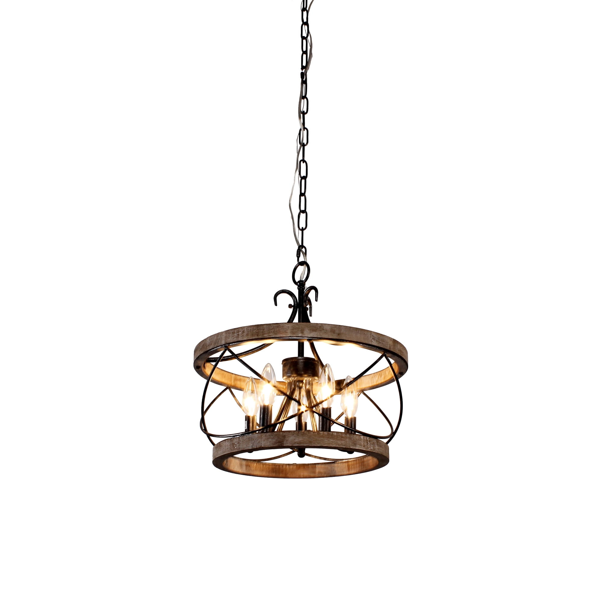 Bella Depot 15.7“ Rustic Chandelier 5-light Distressed Wood Farmhouse Ceiling Lighting with Adjustable Metal Chain for Kitchen Island and Hallway