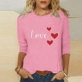 thumbnail image 4 of Women's 3/4 Sleeve T-Shirts Hearts Printed Crew Neck Plus Size Valentines Tops Cute Festive Casual Tee Tshirts (M, Pink 02), 4 of 5