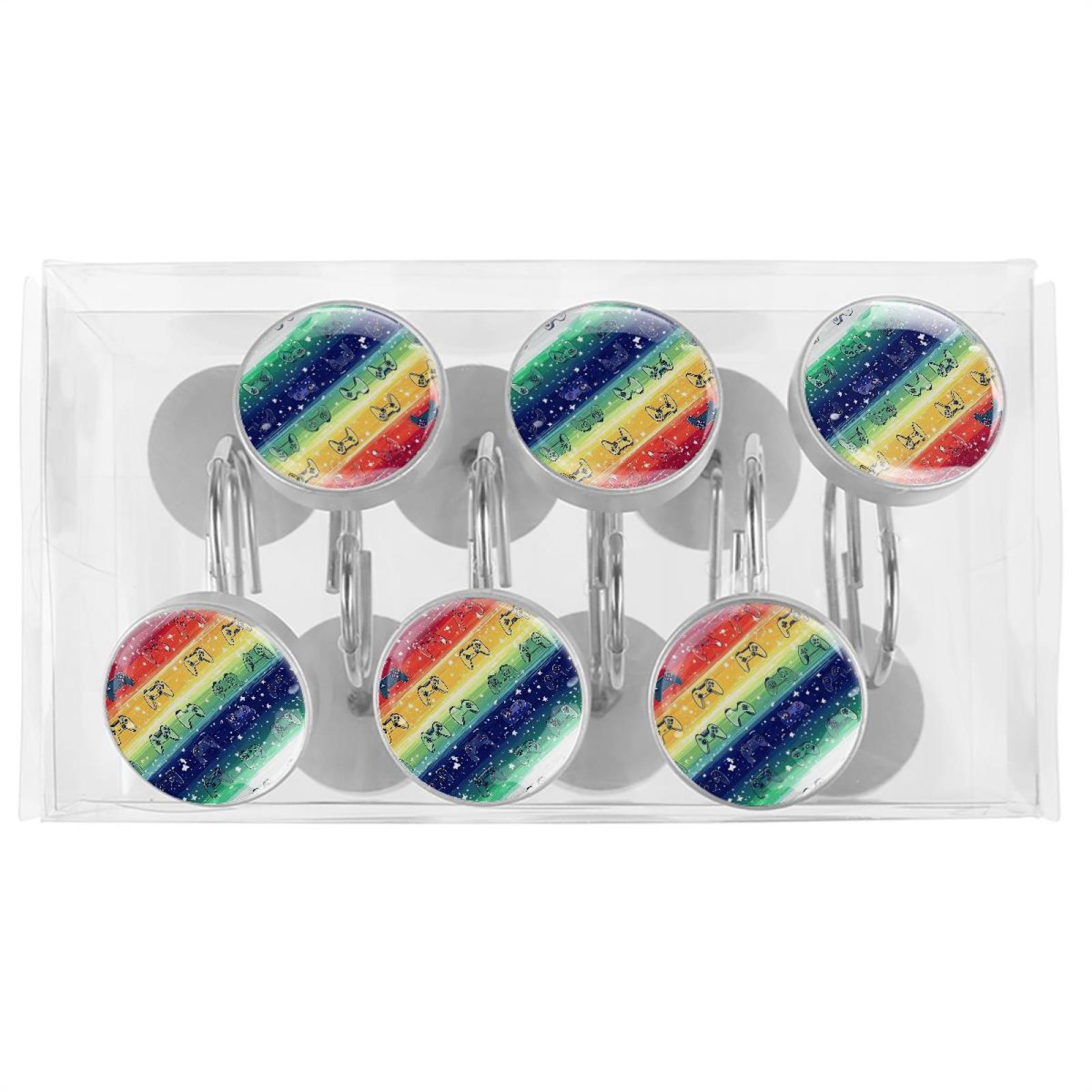 HemaKayy 12 Pcs Shower Curtain Hooks Bathroom Decorative Accessories Rainbow Bar Game Console