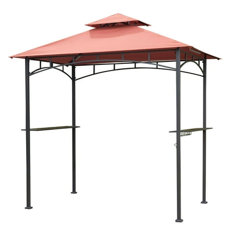 Grill Patio Sunjoy Soft Top Grill Gazebo with Terra Cotta Canopy and LED Lights, Outdoor Patio BBQ Shelter, 8' X 5' ()