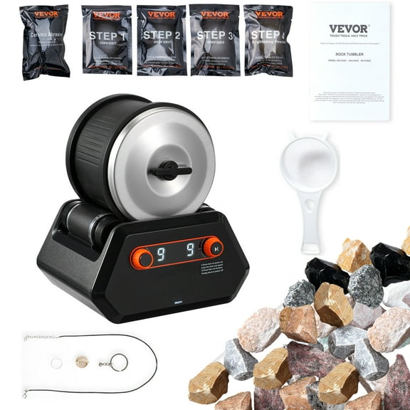 VEVOR Rock Tumbler Kit, 4 lbs Rock Polishing Kit, 9 Speed Settings 9-Day Polishing Timer Stone Polishing Kit, Rock Polisher with Rough Gemstones and Polishing Grits, Rock Polisher for Kids Adults