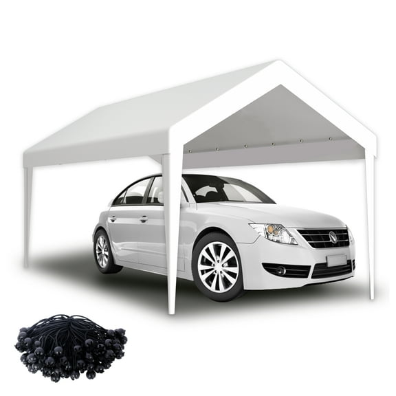 12x20ft Carport Canopy Replacement Cover, Waterproof UV Protection Tarp - 76 Buckles for Garage Shelter, White - Frame Not Included White   Polyurethane