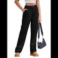 thumbnail image 1 of Pantalones Cargo de Cintura Alta para Mujer, Pantalones Casuales de Pierna con 6 Bolsillos. Negro L, 1 of 8